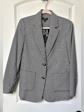Jones New York Houndstooth Blazer in Tan, Blue and Black Size Medium NWT
